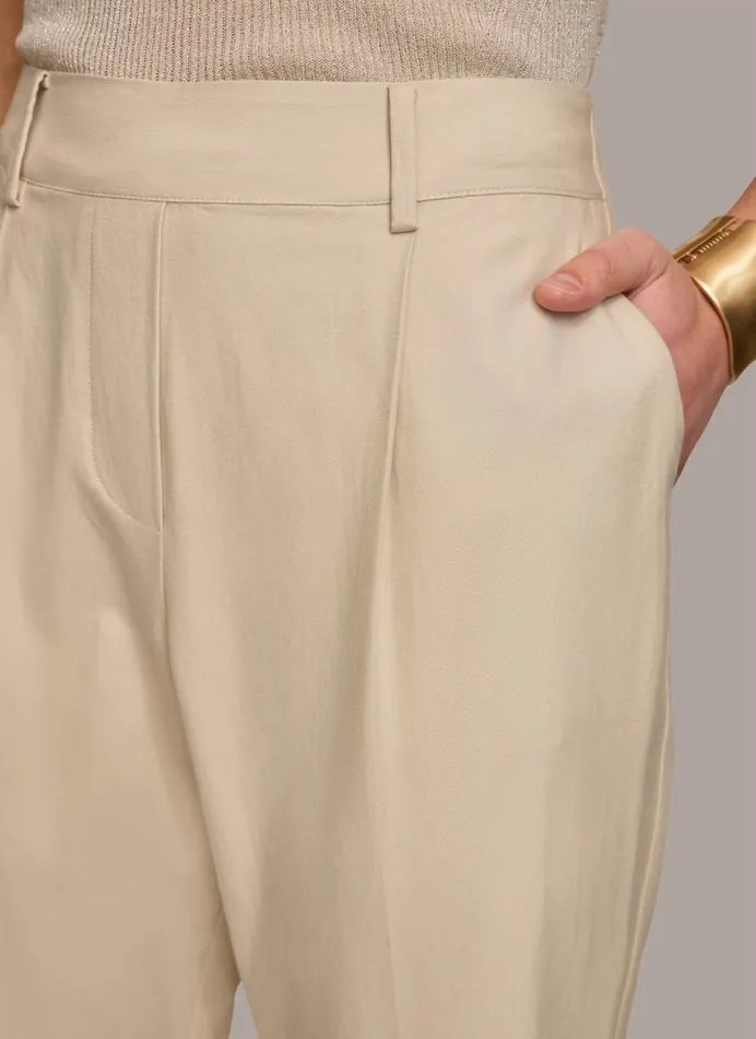 Women Donna Karan Pants PULL ON TROUSER WITH PLEATS Beige