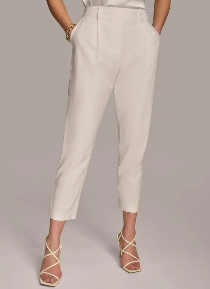 Women Donna Karan Pants PULL ON TROUSER WITH PLEATS Cream