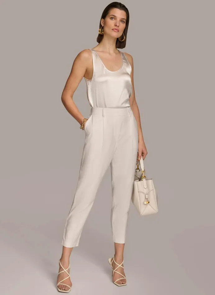 Women Donna Karan Pants PULL ON TROUSER WITH PLEATS Cream