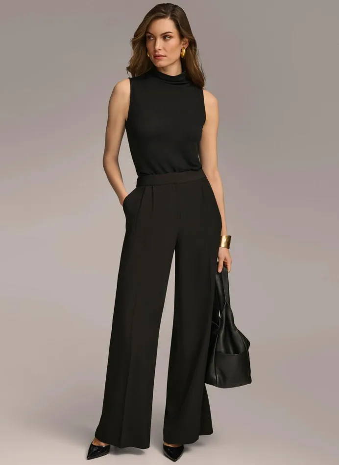 Women Donna Karan Pants WIDE LEG PANT Black