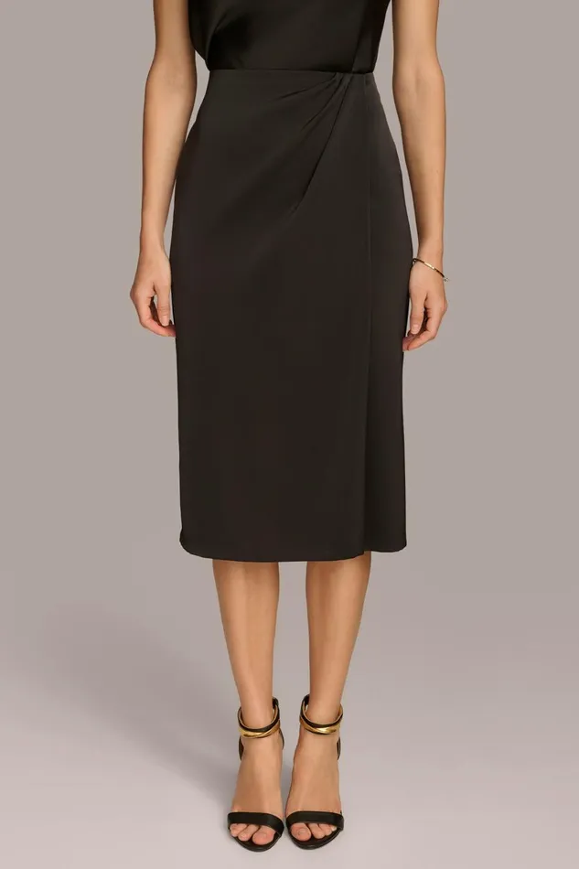 Women Donna Karan Skirts FAUX WRAP MIDI SKIRT Black