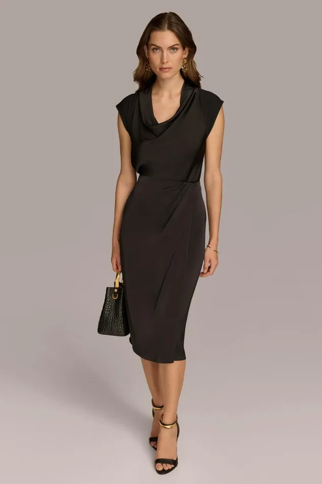 Women Donna Karan Skirts FAUX WRAP MIDI SKIRT Black
