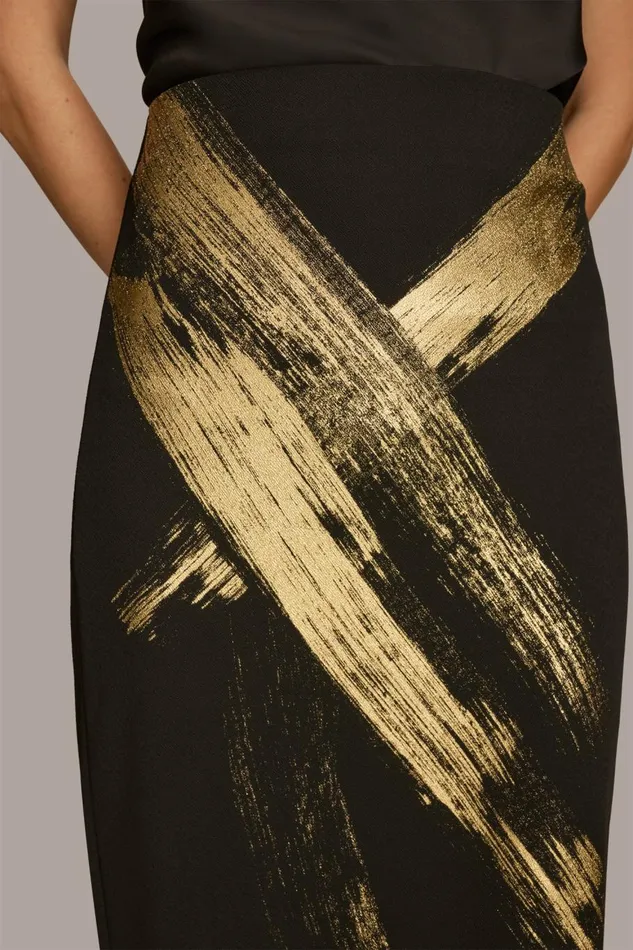 Women Donna Karan Skirts SKIRT WITH GOLD PAINT PRINT Black
