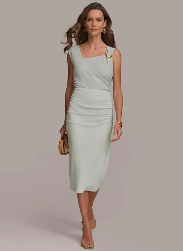 Women Donna Karan Skirts SLIM RUCHED SIDE SKIRT Blue Frost