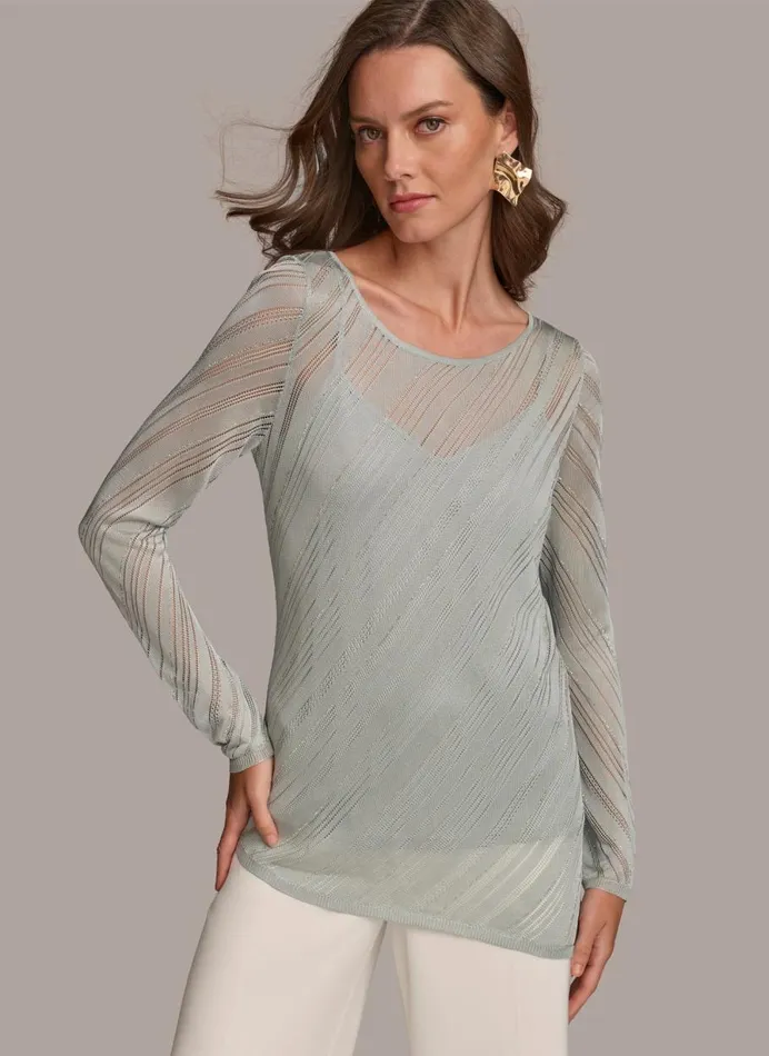 Women Donna Karan Sweaters And Tops ASYMMETRICAL HEM DIAGONAL SHIMMER Blue Frost Women Donna Karan Sweaters And Tops ASYMMETRICAL HEM DIAGONAL SHIMMER Blue Frost