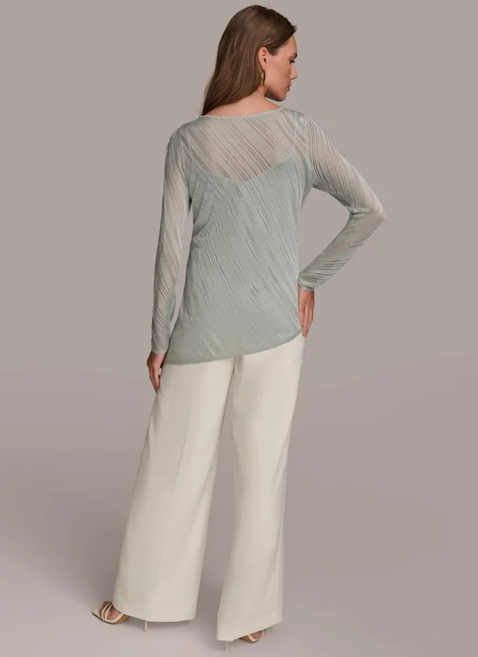 Women Donna Karan Sweaters And Tops ASYMMETRICAL HEM DIAGONAL SHIMMER Blue Frost