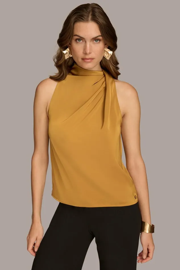 Women Donna Karan Sweaters And Tops ASYMMETRICAL MOCK NECK TOP Antique Gold