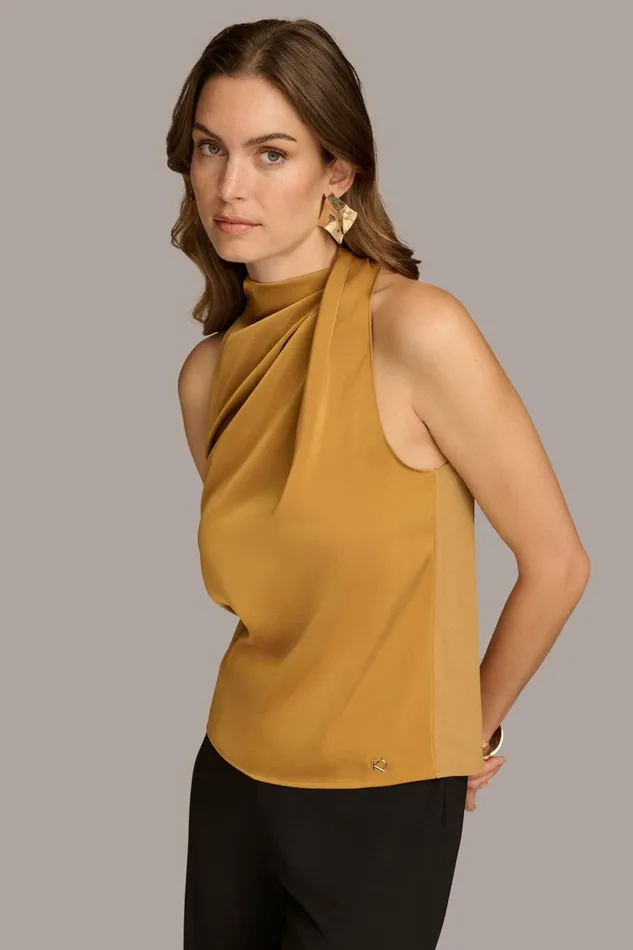 Women Donna Karan Sweaters And Tops ASYMMETRICAL MOCK NECK TOP Antique Gold