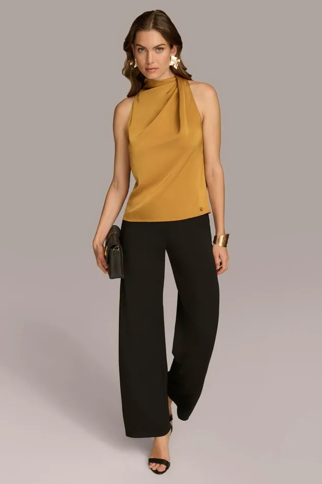 Women Donna Karan Sweaters And Tops ASYMMETRICAL MOCK NECK TOP Antique Gold