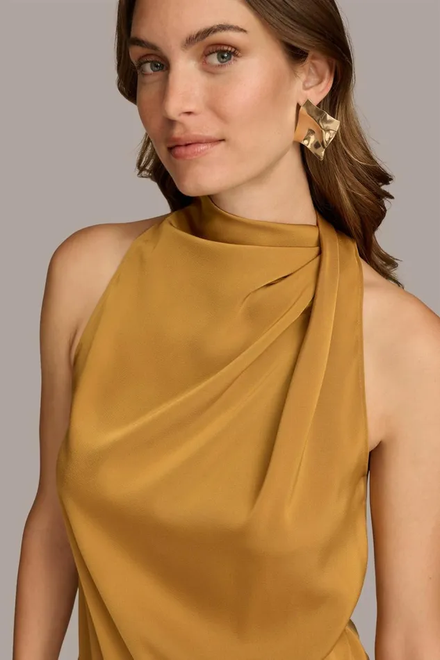 Women Donna Karan Sweaters And Tops ASYMMETRICAL MOCK NECK TOP Antique Gold