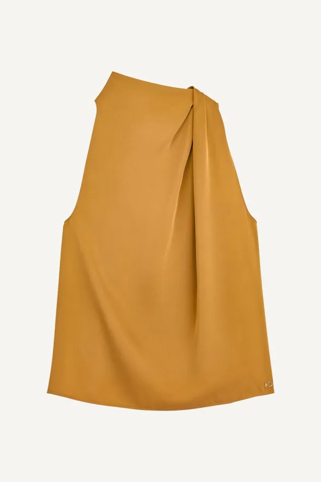 Women Donna Karan Sweaters And Tops ASYMMETRICAL MOCK NECK TOP Antique Gold