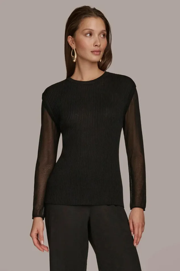 Women Donna Karan Sweaters And Tops CREW NECK TOP Black