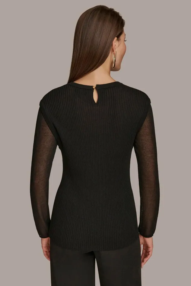 Women Donna Karan Sweaters And Tops CREW NECK TOP Black