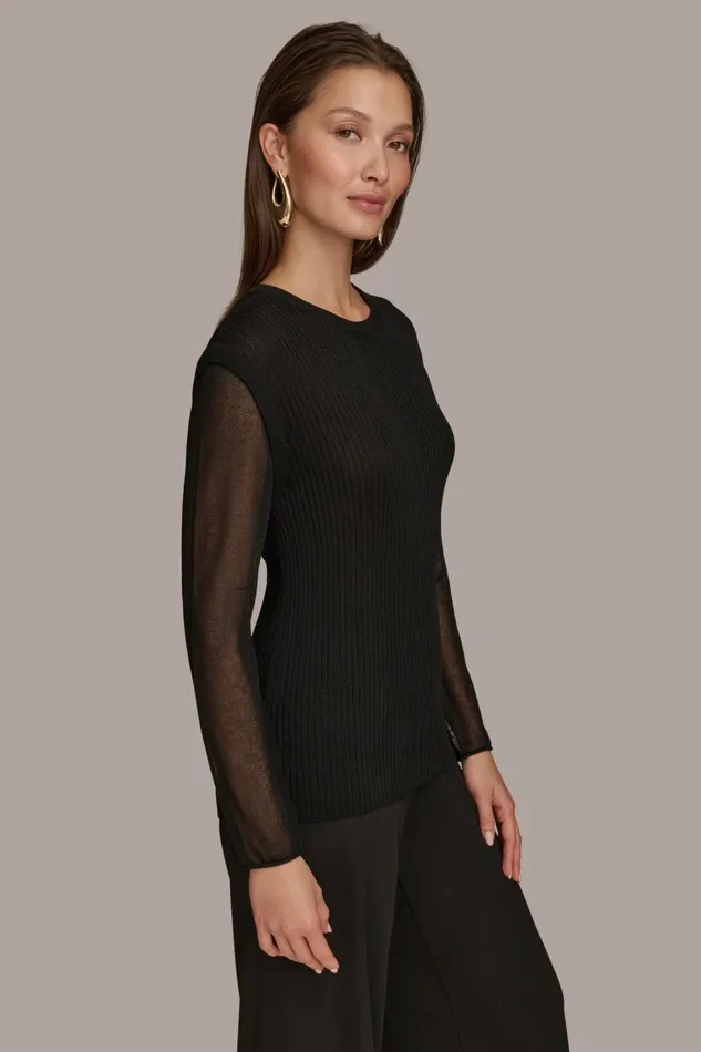 Women Donna Karan Sweaters And Tops CREW NECK TOP Black