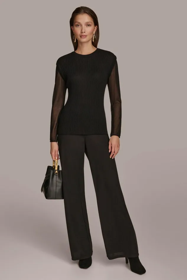 Women Donna Karan Sweaters And Tops CREW NECK TOP Black