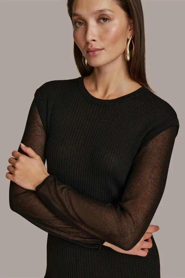 Women Donna Karan Sweaters And Tops CREW NECK TOP Black