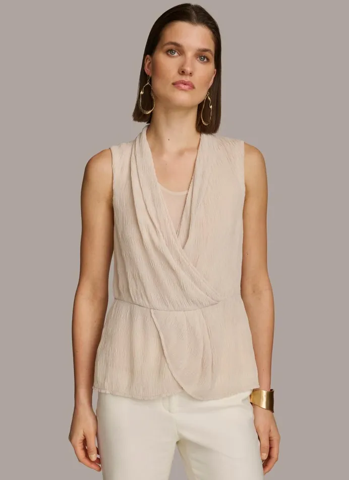 Women Donna Karan Sweaters And Tops FAUX WRAP PEPLUM TOP Sand