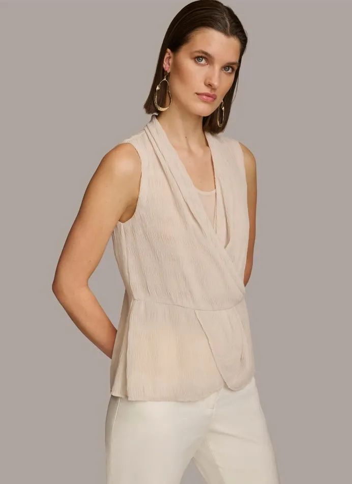 Women Donna Karan Sweaters And Tops FAUX WRAP PEPLUM TOP Sand