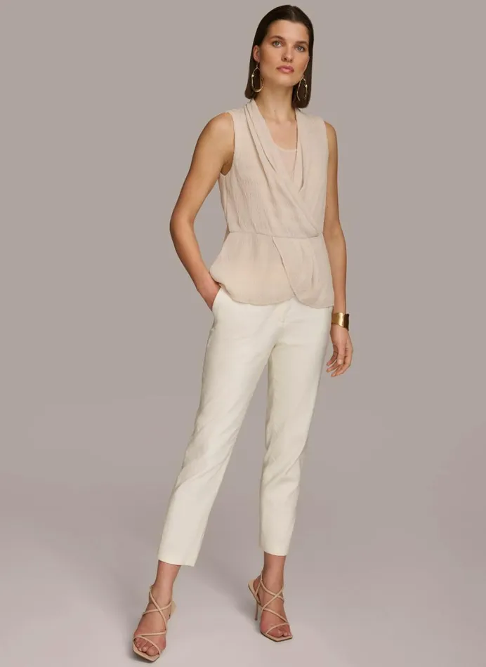 Women Donna Karan Sweaters And Tops FAUX WRAP PEPLUM TOP Sand