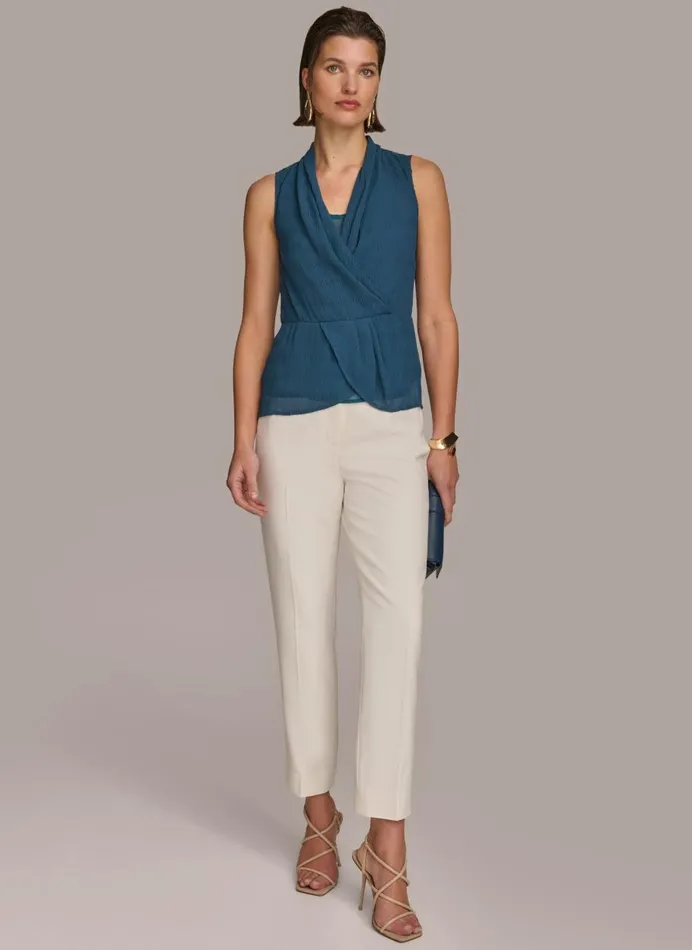 Women Donna Karan Sweaters And Tops FAUX WRAP PEPLUM TOP Tide Navy