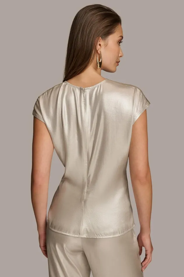 Women Donna Karan Sweaters And Tops FOIL CAP SLEEVE TOP Silver