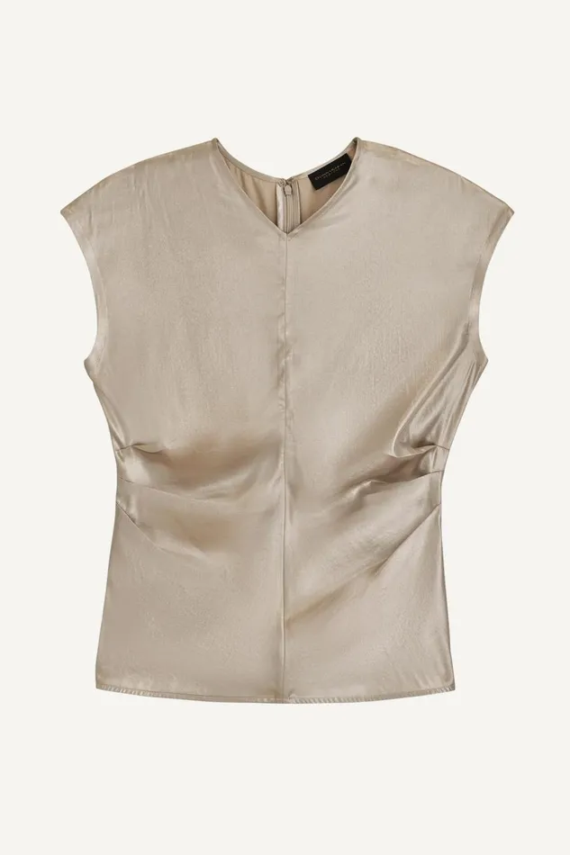 Women Donna Karan Sweaters And Tops FOIL CAP SLEEVE TOP Silver