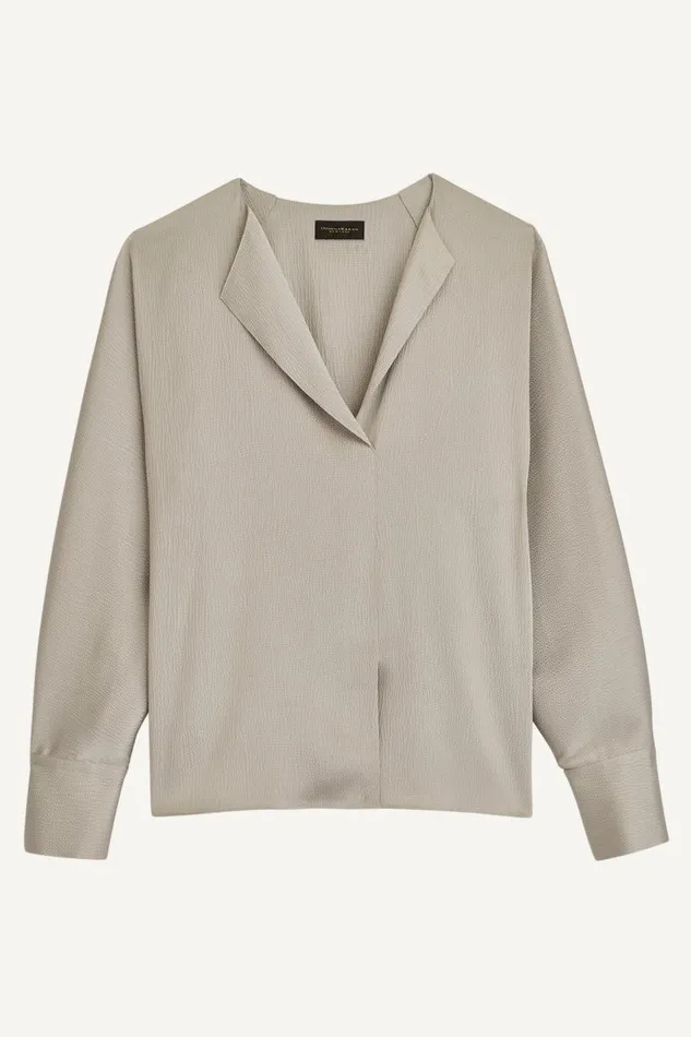 Women Donna Karan Sweaters And Tops HAMMERED SATIN LONG SLEEVE VNECK BLOUSE Pavement