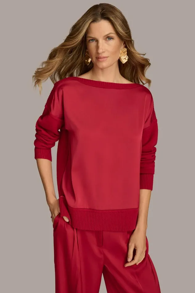 Women Donna Karan Sweaters And Tops MIXED STITCH BOATNECK SWEATER Metropolitan Red Women Donna Karan Sweaters And Tops MIXED STITCH BOATNECK SWEATER Metropolitan Red