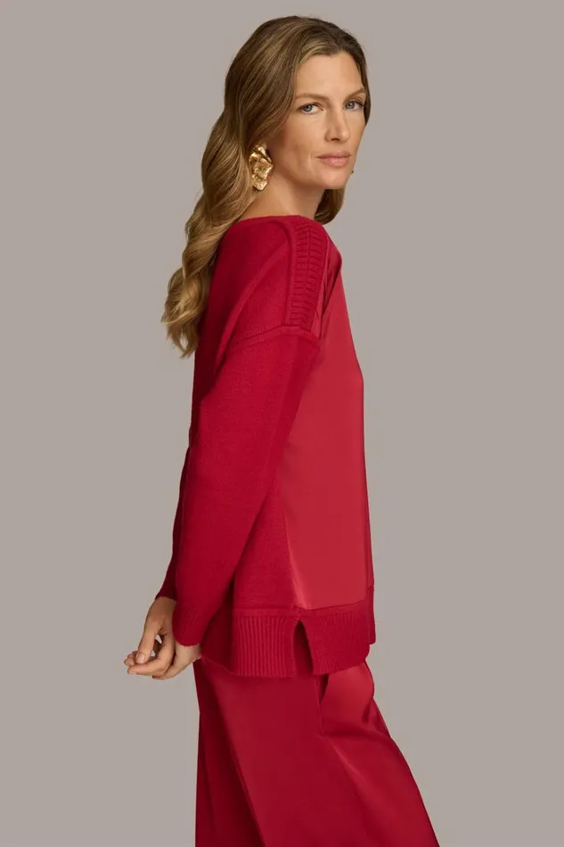 Women Donna Karan Sweaters And Tops MIXED STITCH BOATNECK SWEATER Metropolitan Red