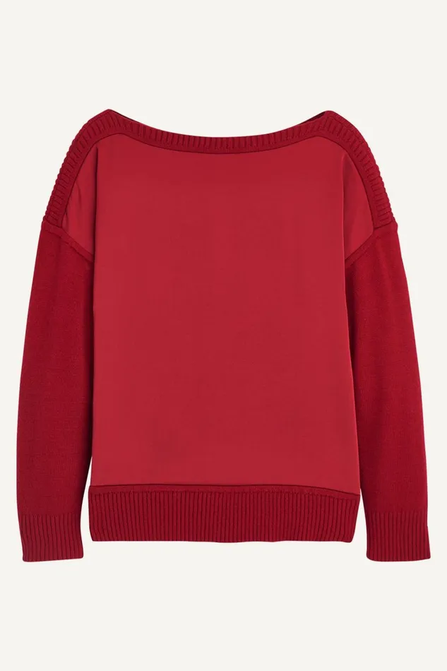 Women Donna Karan Sweaters And Tops MIXED STITCH BOATNECK SWEATER Metropolitan Red