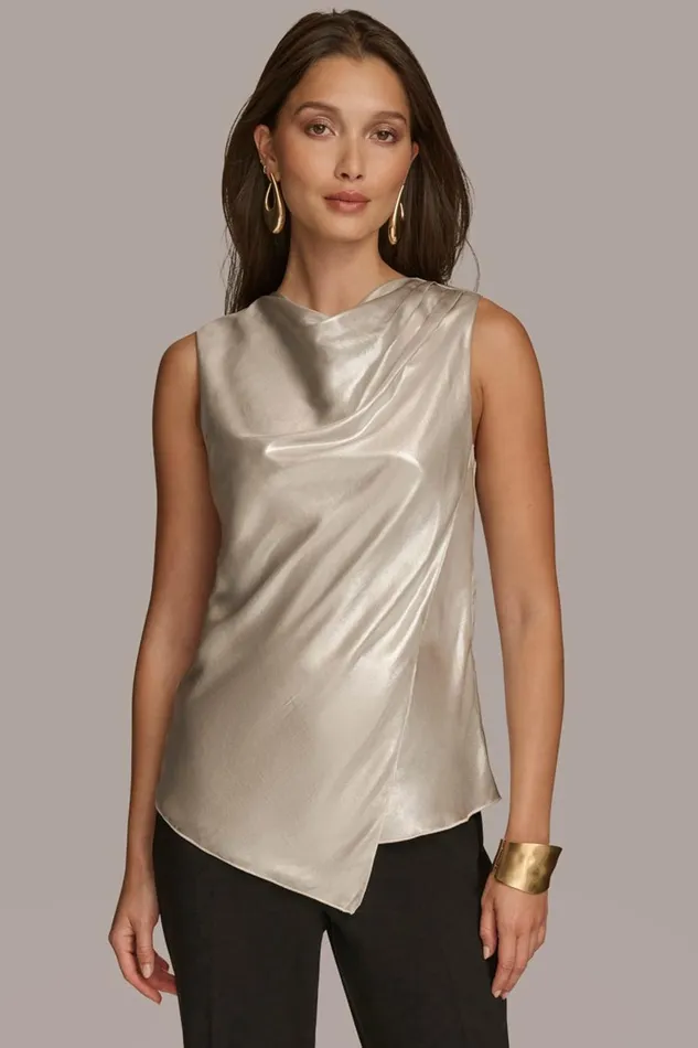 Women Donna Karan Sweaters And Tops NOVELTY SLEEVELESS DRAPE FRONT BLOUSE Silver Women Donna Karan Sweaters And Tops NOVELTY SLEEVELESS DRAPE FRONT BLOUSE Silver