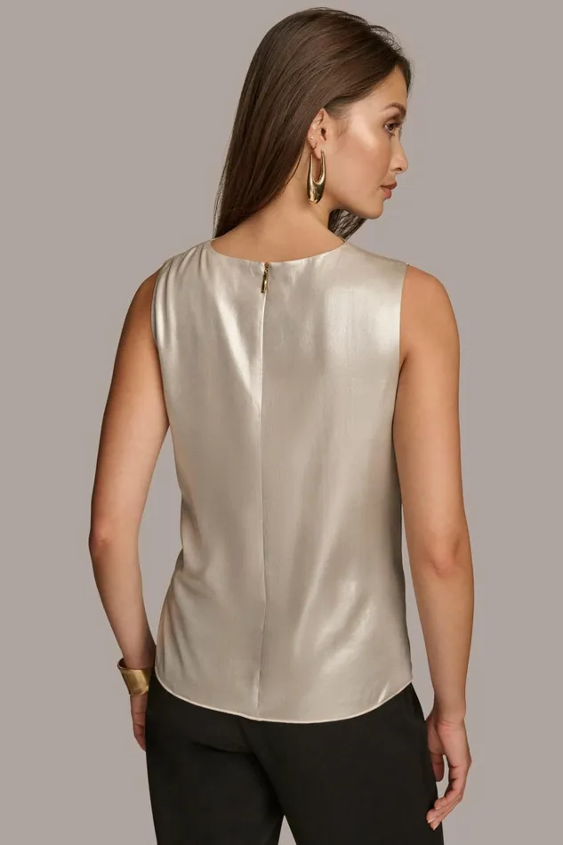 Women Donna Karan Sweaters And Tops NOVELTY SLEEVELESS DRAPE FRONT BLOUSE Silver