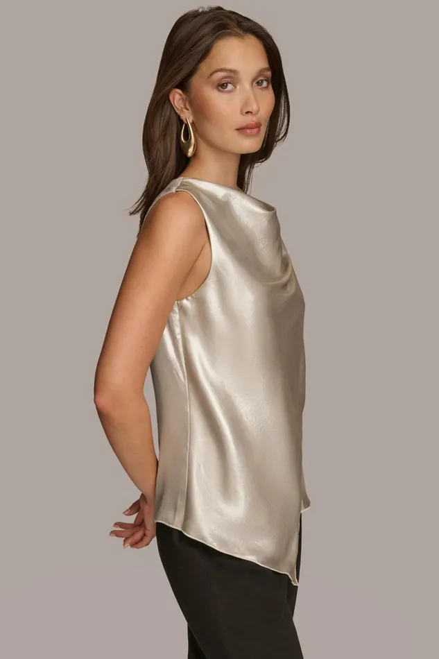 Women Donna Karan Sweaters And Tops NOVELTY SLEEVELESS DRAPE FRONT BLOUSE Silver
