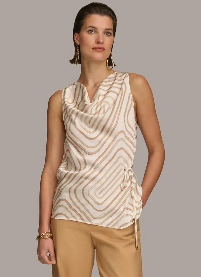 Women Donna Karan Sweaters And Tops PRINT DRAPE NECK TOP Creamfawn Multi