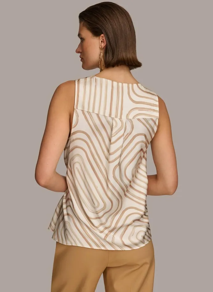 Women Donna Karan Sweaters And Tops PRINT DRAPE NECK TOP Creamfawn Multi