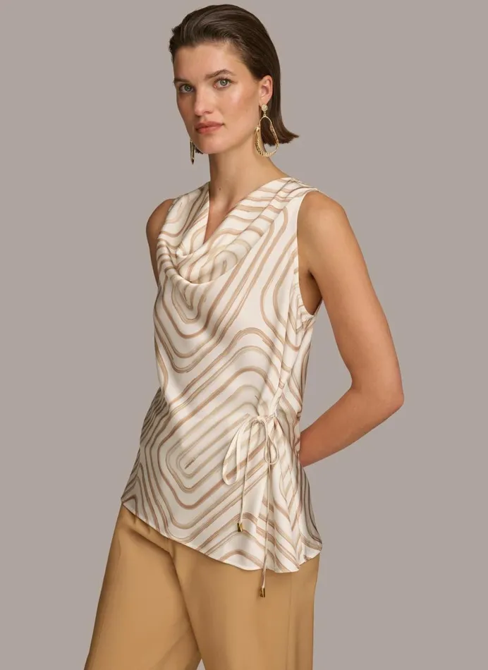 Women Donna Karan Sweaters And Tops PRINT DRAPE NECK TOP Creamfawn Multi
