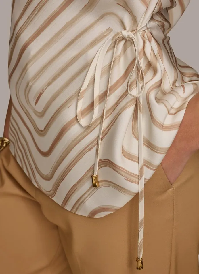 Women Donna Karan Sweaters And Tops PRINT DRAPE NECK TOP Creamfawn Multi