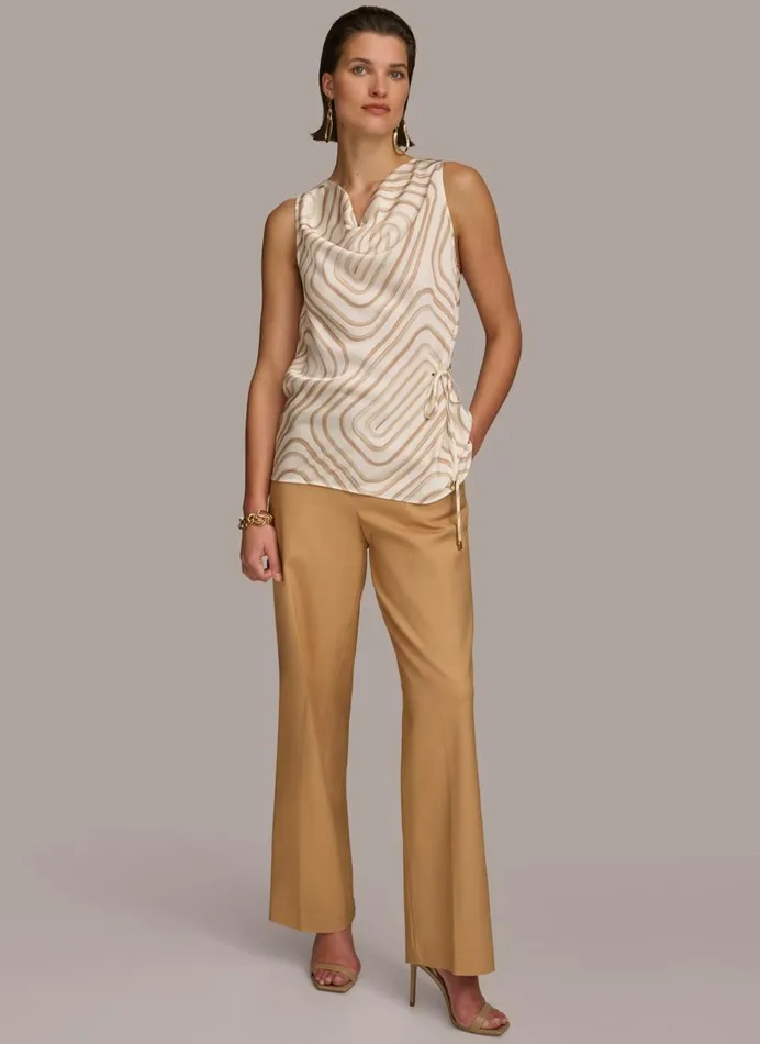 Women Donna Karan Sweaters And Tops PRINT DRAPE NECK TOP Creamfawn Multi