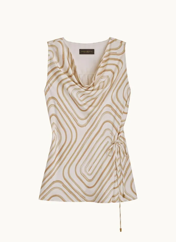 Women Donna Karan Sweaters And Tops PRINT DRAPE NECK TOP Creamfawn Multi