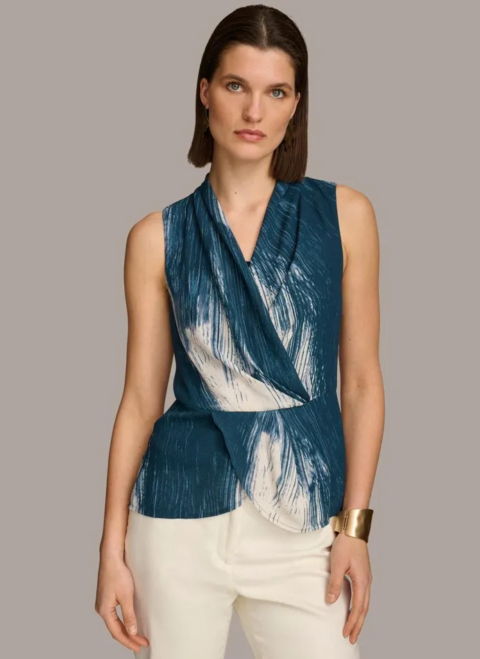 Women Donna Karan Sweaters And Tops PRINT DRAPE TOP Tide Multi