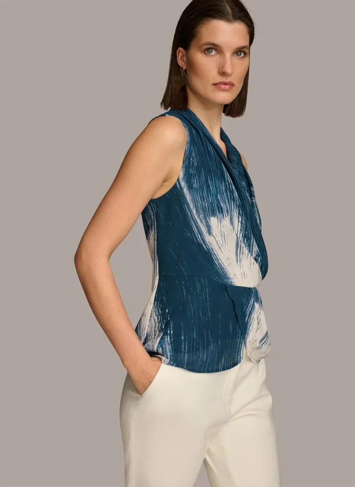 Women Donna Karan Sweaters And Tops PRINT DRAPE TOP Tide Multi