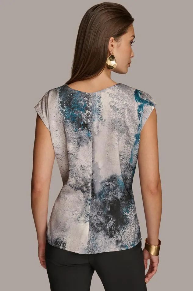 Women Donna Karan Sweaters And Tops PRINTED CAP SLEEVE WITH DARTS Peacock Blue