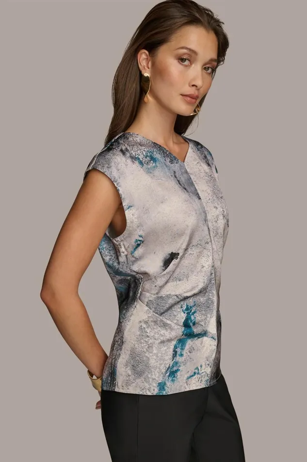 Women Donna Karan Sweaters And Tops PRINTED CAP SLEEVE WITH DARTS Peacock Blue