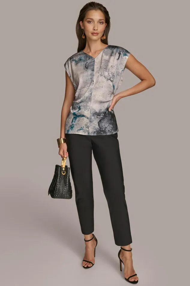 Women Donna Karan Sweaters And Tops PRINTED CAP SLEEVE WITH DARTS Peacock Blue