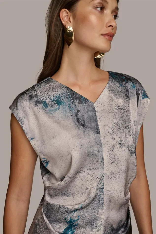 Women Donna Karan Sweaters And Tops PRINTED CAP SLEEVE WITH DARTS Peacock Blue
