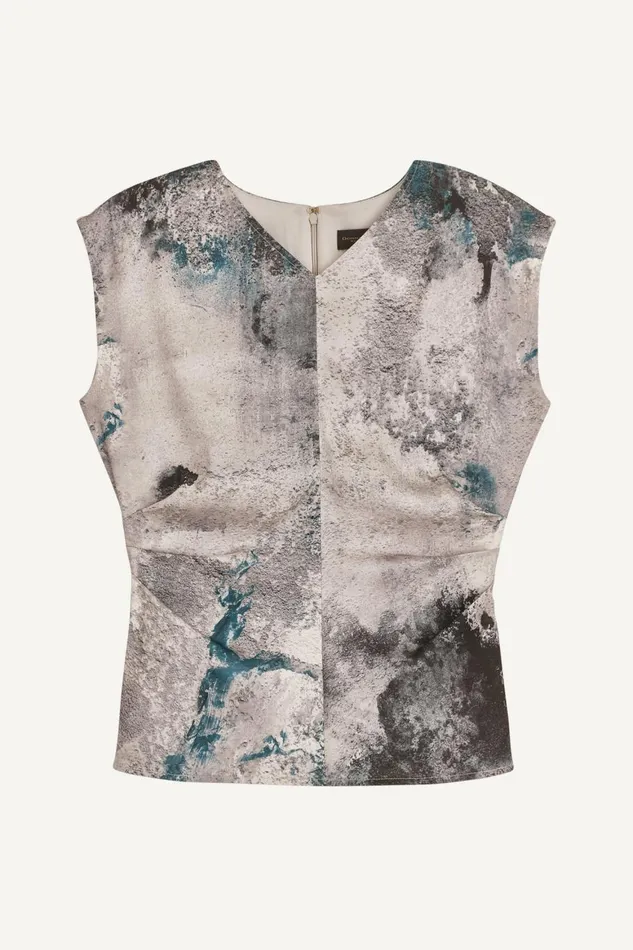 Women Donna Karan Sweaters And Tops PRINTED CAP SLEEVE WITH DARTS Peacock Blue