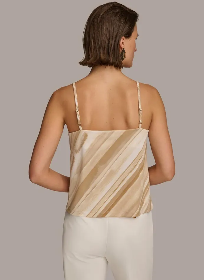 Women Donna Karan Sweaters And Tops PRINTED COWL STRAPPY CAMI Beige