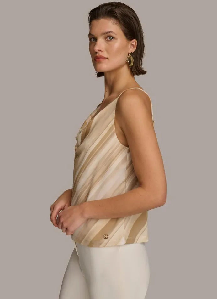 Women Donna Karan Sweaters And Tops PRINTED COWL STRAPPY CAMI Beige