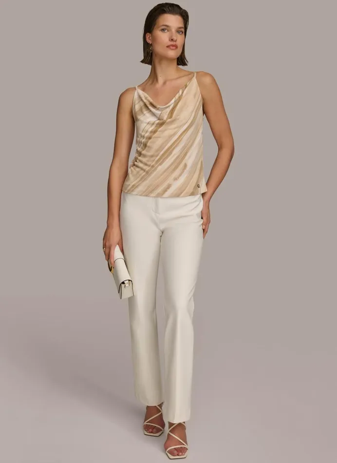 Women Donna Karan Sweaters And Tops PRINTED COWL STRAPPY CAMI Beige