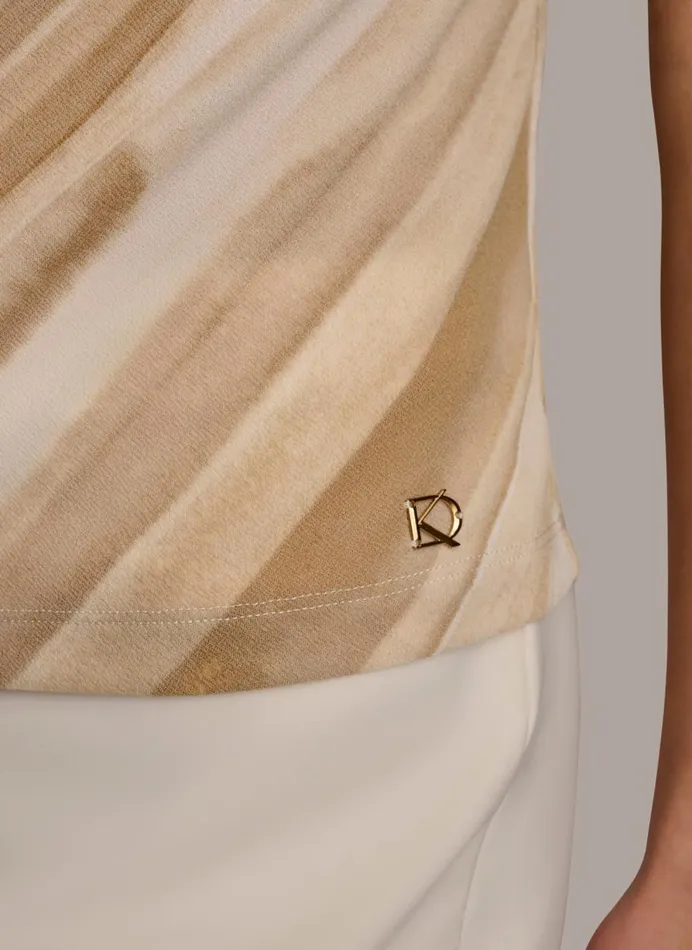Women Donna Karan Sweaters And Tops PRINTED COWL STRAPPY CAMI Beige